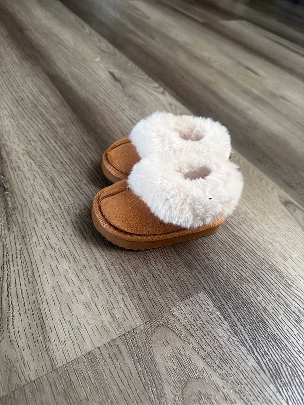 wonder nation Tan Faux-Suede Slip-On Slippers with Cream Faux-Fur Cuff